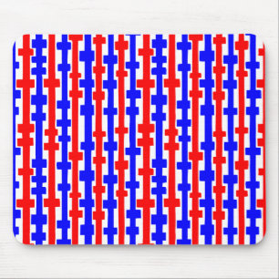 Abstracte kolommen - Rood en Blauw op Wit Muismat