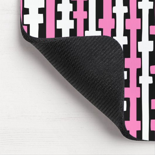 Abstracte kolommen - wit en roze op zwart muismat (Hoek)
