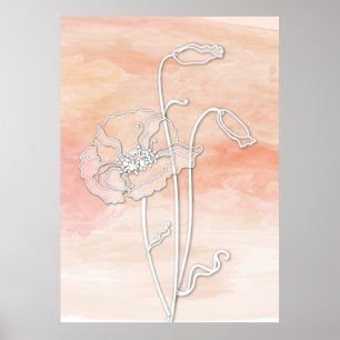 Abstracte koraalWaterverf en papavers 2 Poster