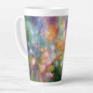 Abstracte kosmische bloemexplosie in pasteltinten latte mok
