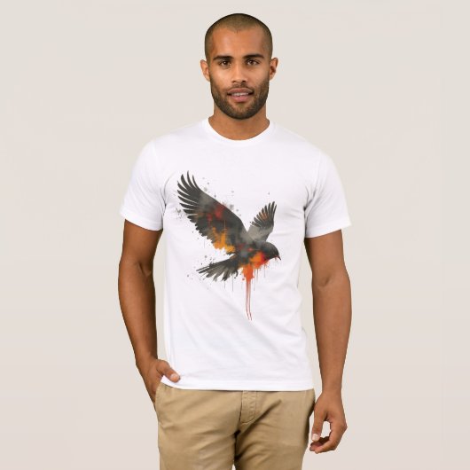 Abstracte kraaikunst - Splatter Paint Bird Design T-shirt (Voorkant volledig)