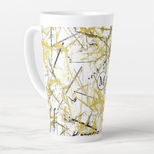 Abstracte kribbels - Mosterd en bruin Latte Mok (Linkerhoek)