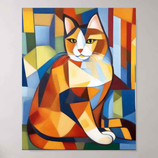 Abstracte kubist Calico Cat Poster (Voorkant)