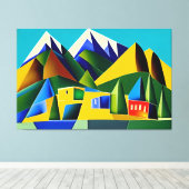 Abstracte kubistische bergen canvas print (Insitu (Houten vloer))