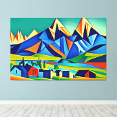 Abstracte kubistische bergen canvas print (Insitu (Houten vloer))