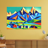 Abstracte kubistische bergen canvas print (Insitu (Woonkamer))