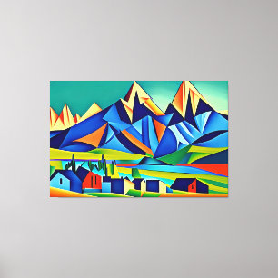 Abstracte kubistische bergen canvas print