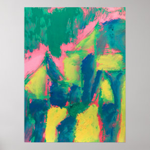 Abstracte kunst Abstra: groen en roze Abstract sch Poster
