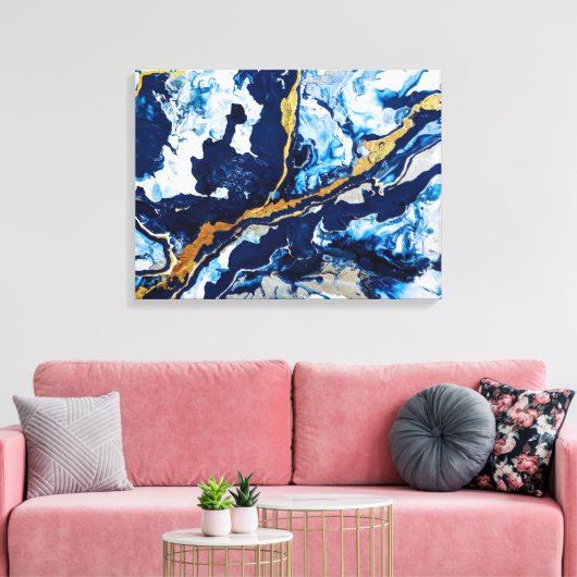 Abstracte kunst Abstra met gouden en blauwe acrylv Canvas Afdruk (Insitu (Woonkamer))