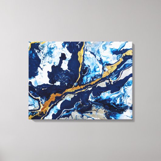 Abstracte kunst Abstra met gouden en blauwe acrylv Canvas Afdruk (Voorkant)