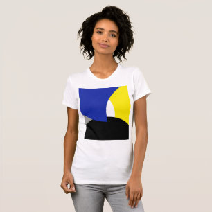 Abstracte kunst blauw geel t-shirt