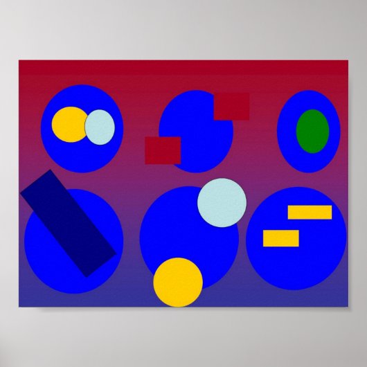 Abstracte kunst - Blauwe Rode Dagen Poster (Voorkant)