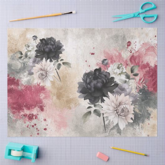 Abstracte kunst College Distressed Bloemen Decoupa Tissuepapier (Craft)