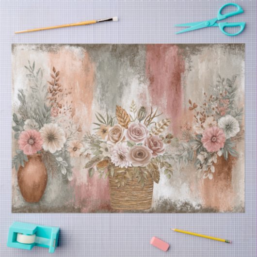 Abstracte kunst College Distressed Bloemen Decoupa Tissuepapier