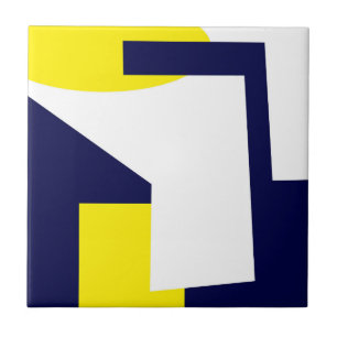 Abstracte kunst Donkerblauw Geel Wit Tegeltje