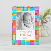 Abstracte Kunst FOTO FAMILIENAAM Kleurrijk JAAR Ba Feestdagenkaart (Staand voorkant)