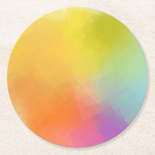 Abstracte kunst geel roze rood blauw groen kleurri ronde kartonnen onderzetter