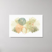 Abstracte kunst groene stokes, perzik cirkels met  canvas afdruk (Voorkant)