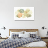 Abstracte kunst groene stokes, perzik cirkels met  canvas afdruk (Insitu (Slaapkamer))