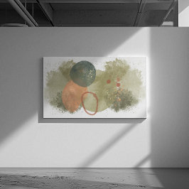 Abstracte kunst groene stokes, perzikkringen met g canvas afdruk