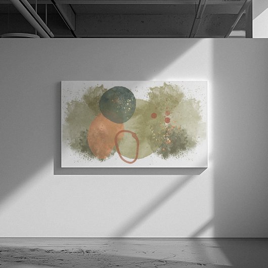 Abstracte kunst groene stokes, perzikkringen met g canvas afdruk