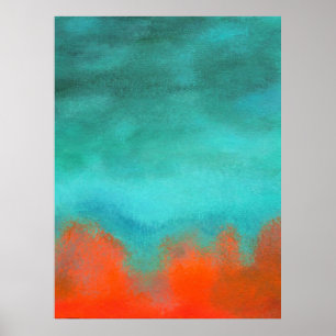 Abstracte Kunst Hemel Vuur Lava Rood Oranje Turquo Poster