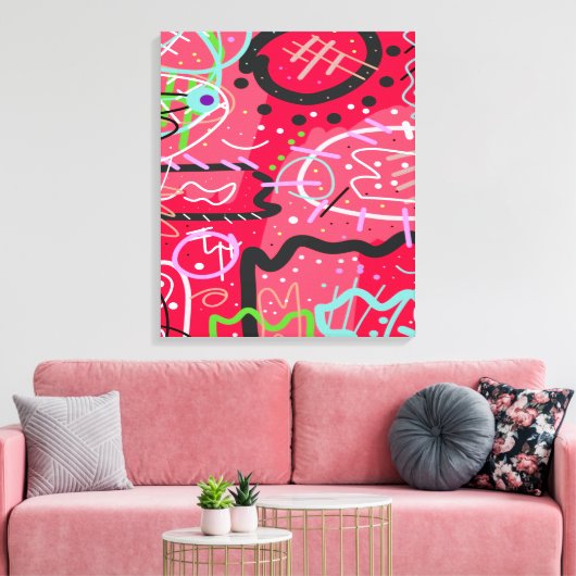 Abstracte kunst in het rood canvas afdruk (Insitu (Woonkamer))