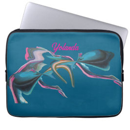 Abstracte kunst in Turquoise Hot Pink en Sinaasapp Laptop Sleeve