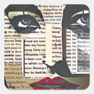 Abstracte kunst Lady's Face Digital Tekst Kunst Vierkante Sticker