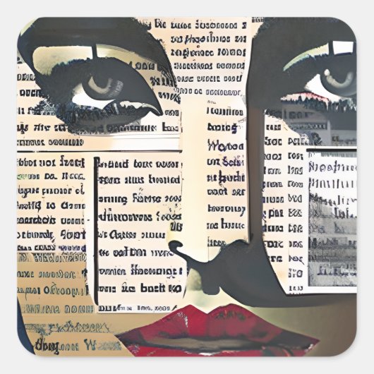 Abstracte kunst | Lady's Face Digital Tekst Kunst Vierkante Sticker (Voorkant)