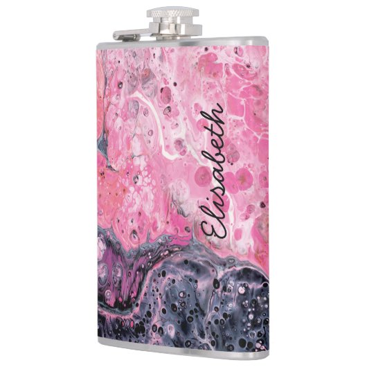 Abstracte kunst met acrylverf | Roze zwart Heupfles (Links)