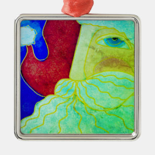 Abstracte kunst met blauwe eyed Santa Claus Metalen Ornament