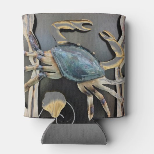 Abstracte kunst met blauwe krab blikjeskoeler (Achterkant)