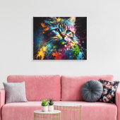 Abstracte Kunst met een Kat Canvas Druk (Insitu (Woonkamer))