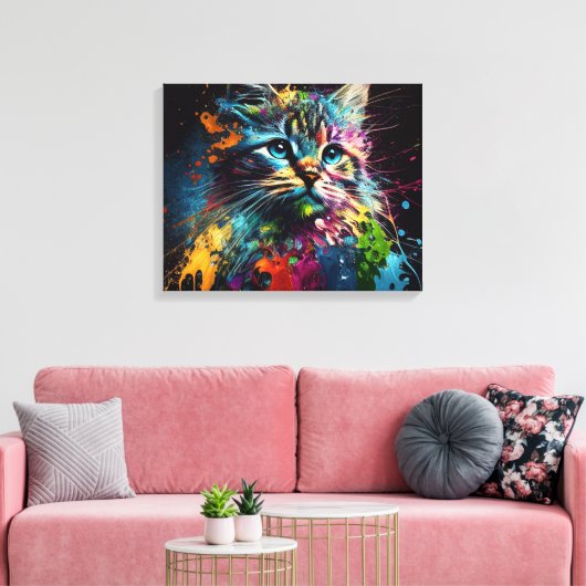 Abstracte Kunst met een Kat Canvas Druk (Insitu (Woonkamer))