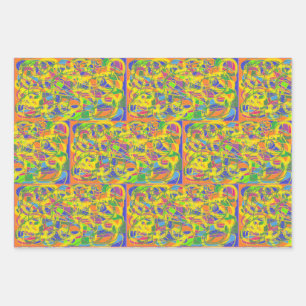 Abstracte kunst met felgele draad inpakpapier vel
