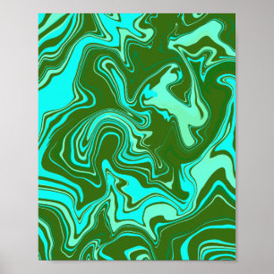 Abstracte kunst met groene en blauwe wervelingen poster
