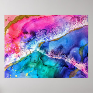 Abstracte kunst met meerdere kleuren en gouden acr poster