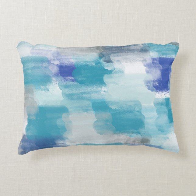 Abstracte kunst met moderne Turquoise en grijze Wa Accent Kussen (Voorkant)