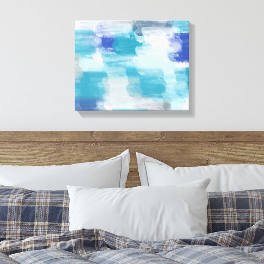 Abstracte kunst met moderne Turquoise en grijze Wa Canvas Afdruk (Insitu (Slaapkamer))