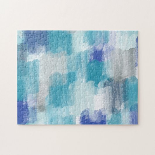 Abstracte kunst met moderne Turquoise en grijze Wa Legpuzzel (Horizontaal)