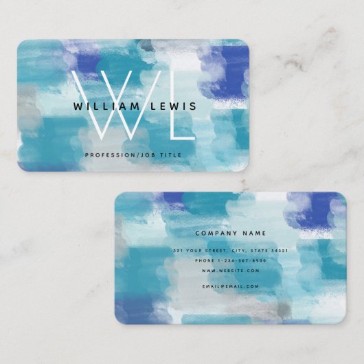 Abstracte kunst met moderne Turquoise en grijze Wa Visitekaartje (Voorkant / Achterkant)