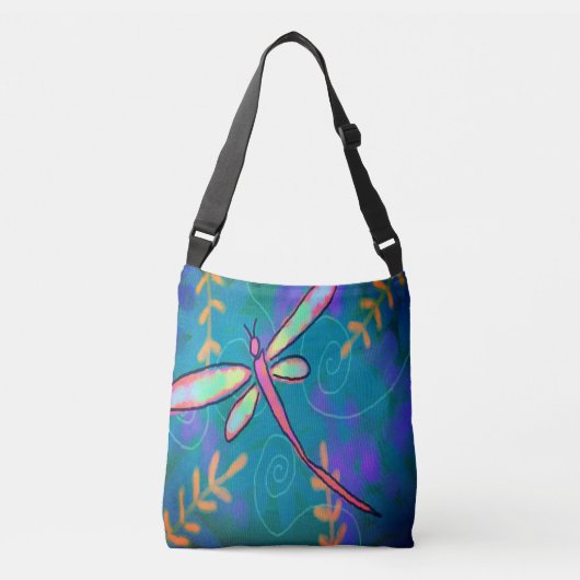 Abstracte kunst met roze dragonfly crossbody tas (Voorkant)