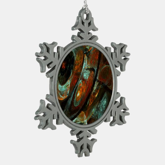 Abstracte kunst met tijdsverdeling tin sneeuwvlok ornament (Links)