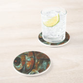 Abstracte kunst met tijdsverdeling zandsteen onderzetter (Zijkant)