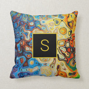 Abstracte Kunst Modern Monogram Geel Sinaasappel B Kussen