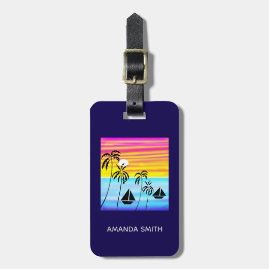 Abstracte kunst Modern Tropical Sunset Sailing Bagagelabel (Voorkant verticaal)