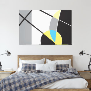 Abstracte Kunst Moderne Vormen geel zwart Canvas Afdruk