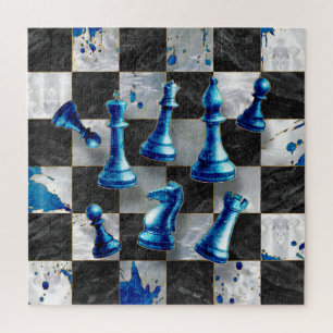 Abstracte kunst op de schaak - blauwe marmer legpuzzel