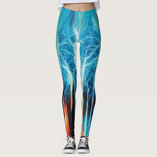 Abstracte kunst Pattern Red en Blue Electric Energ Leggings (Voorkant)